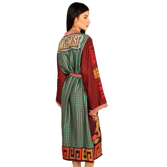 Me 369 Women's Size Small Gwen Belted Dragon Midi Dress Button Down Long Sleeve - Picture 2 of 7